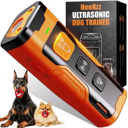 Ultrasonic Dog Bark Deterrent – Safe & Effective Portable Training Device for Own or Neighbor’s Dogs, Indoor/Outdoor Anti-Barking Tool, Orange