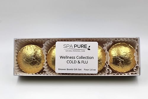 SPAPURE Wellness Collection EUCALYPTUS/LEMON MENTHOL - Vick's Burst (4-pack) Aromatherapy Fizzing Shower Bombs by Spa Pure Naturals