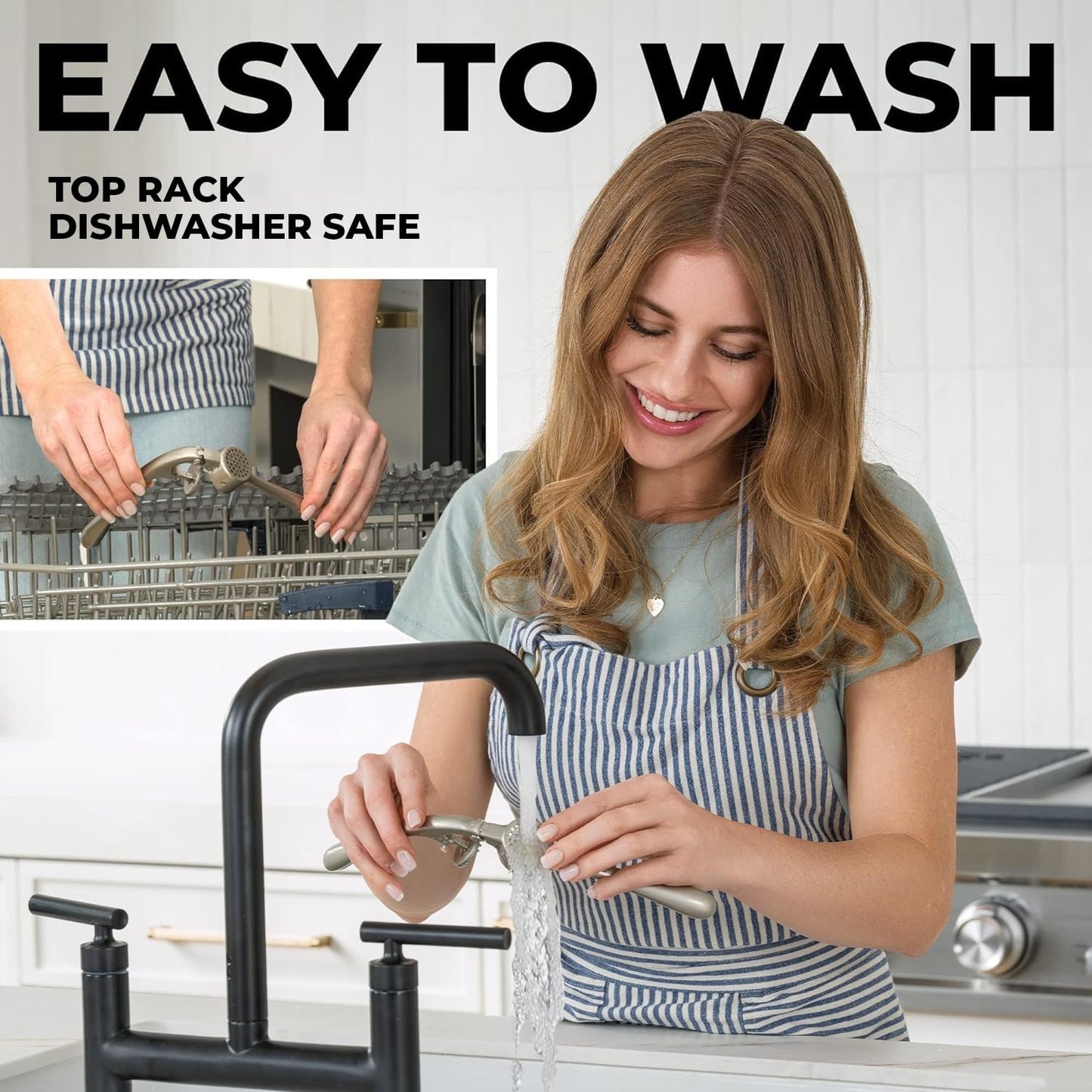 Zulay Kitchen Premium Garlic Press Set – Rustproof, Dishwasher Safe, Easy-Squeeze with Ergonomic Handle, Silicone Peeler & Brush, Silver
