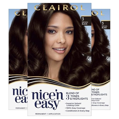Clairol Nice'n Easy Permanent Hair Dye, 3 Brown Black Hair Color, 3 Count