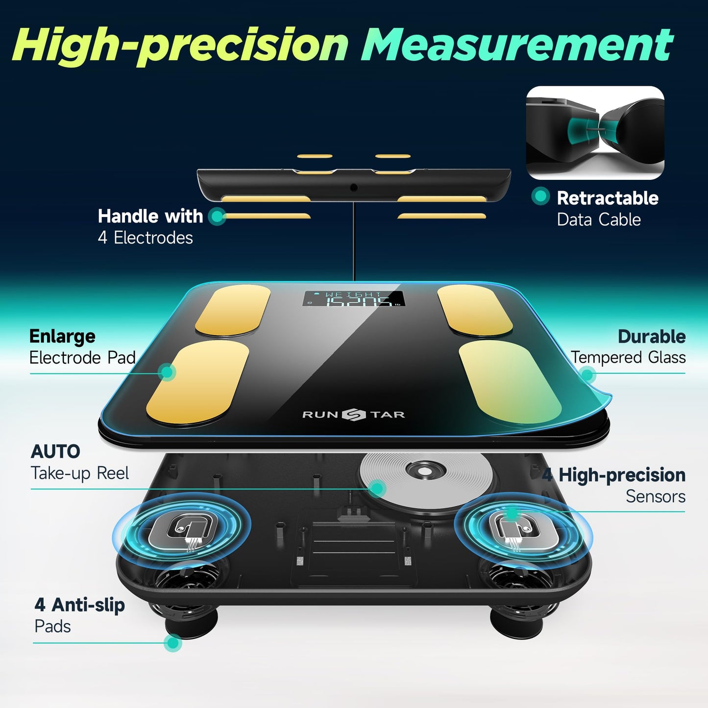 RunStar Scale for Body Weight and Fat, BMI Muscle Mass to 28 Body Composition, FSA&HSA Eligible Digital Bathroom Scales 8-Electrode with Voice Prompt…