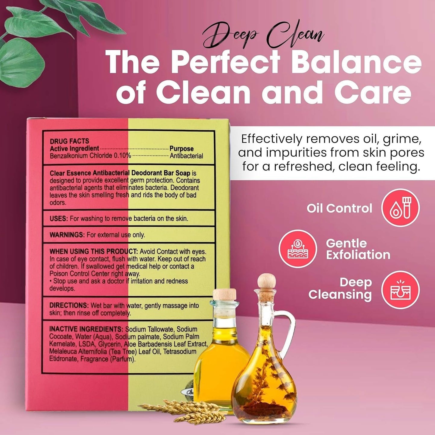 Clear Essence Platinum Antibacterial Bar Soap Unscented - Beauty Soap for Hand Body and Face - Acne Soap Bar - Washes Away Dirt and Oil - Soap for Men