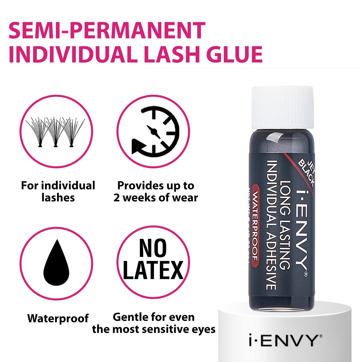 i-Envy Semi-Permanent Lash Glue Adhesive for Individual Cluster Lashes & Lash Extension, Waterproof Strong Hold, Long-Lasting Up to 2 Weeks