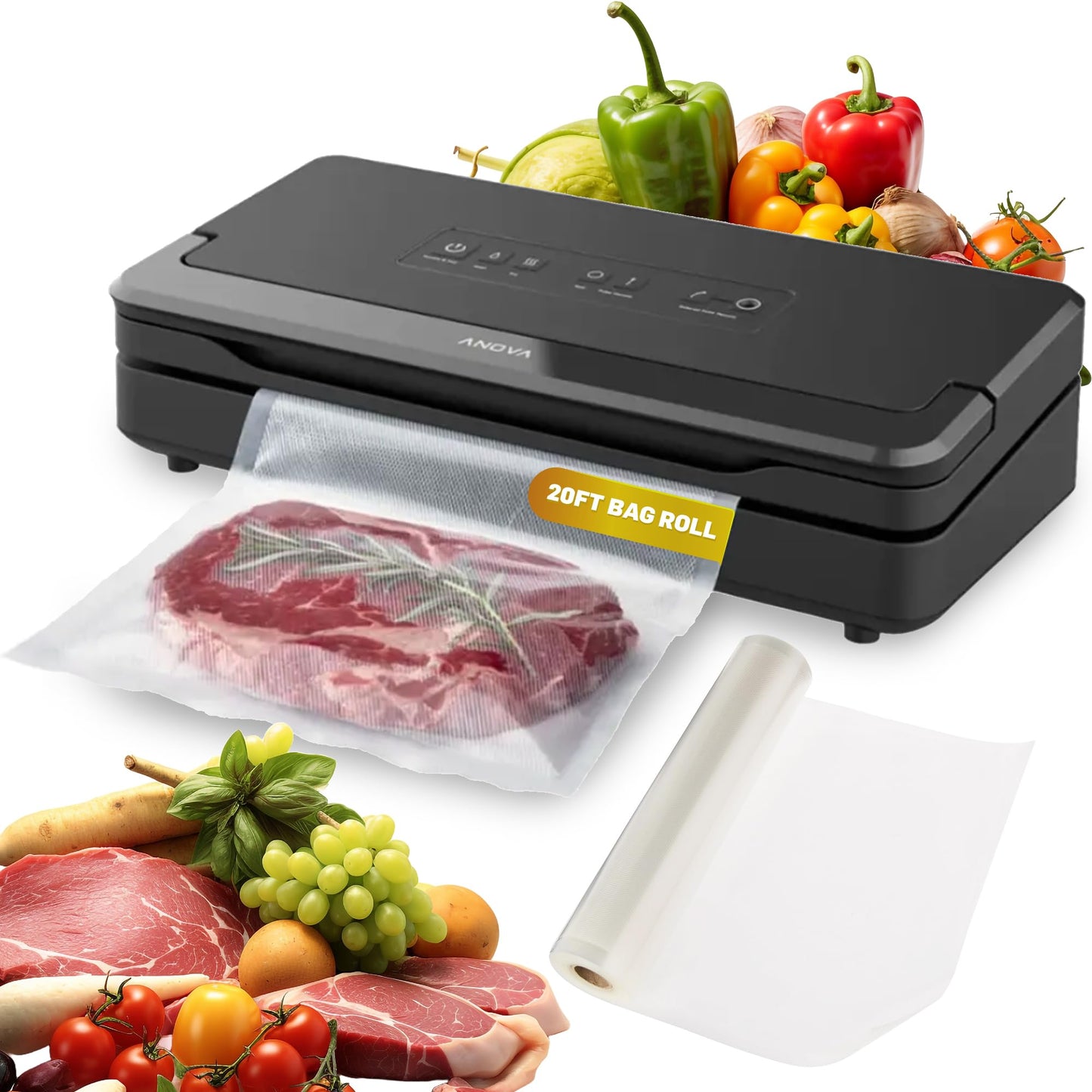 Anova Culinary Precision Vacuum Sealer Pro, Includes Large Bag Roll (19ft), Wet & Dry Dual Food Vacuum Sealer Machine for Sous Vide and Long-Term…