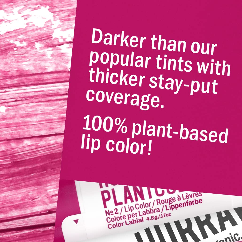 Hurraw! Plantcolor Lip Color No. 2: Red/Purple shade. Highly pigmented tinted balm and lipstick alternative. Vegan and all-natural. Easy application.