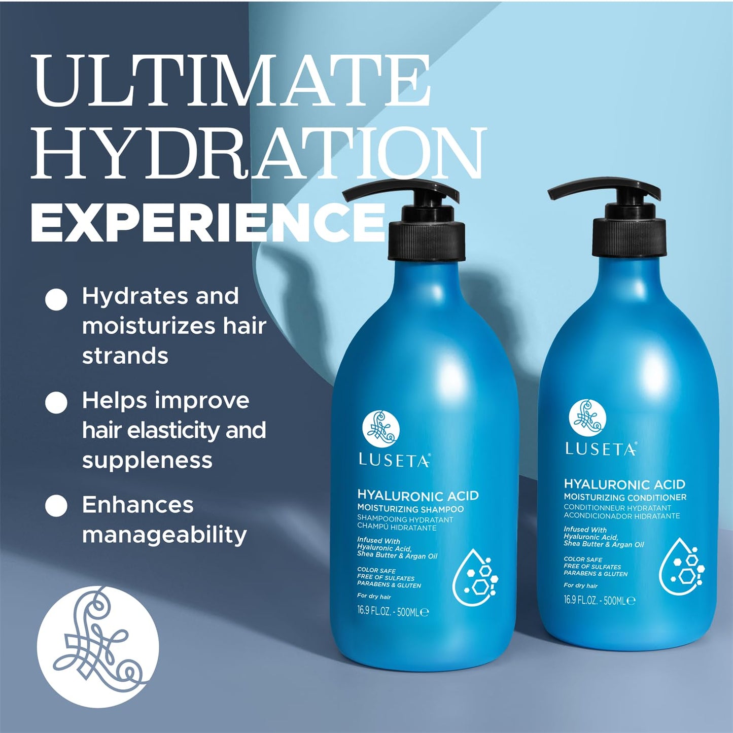 Luseta Deep Hydrating Hyaluronic Acid Shampoo and Conditioner Set for Dry Damaged Hair - Sulfate Free Moisturizing Hair Care with Shea Butter