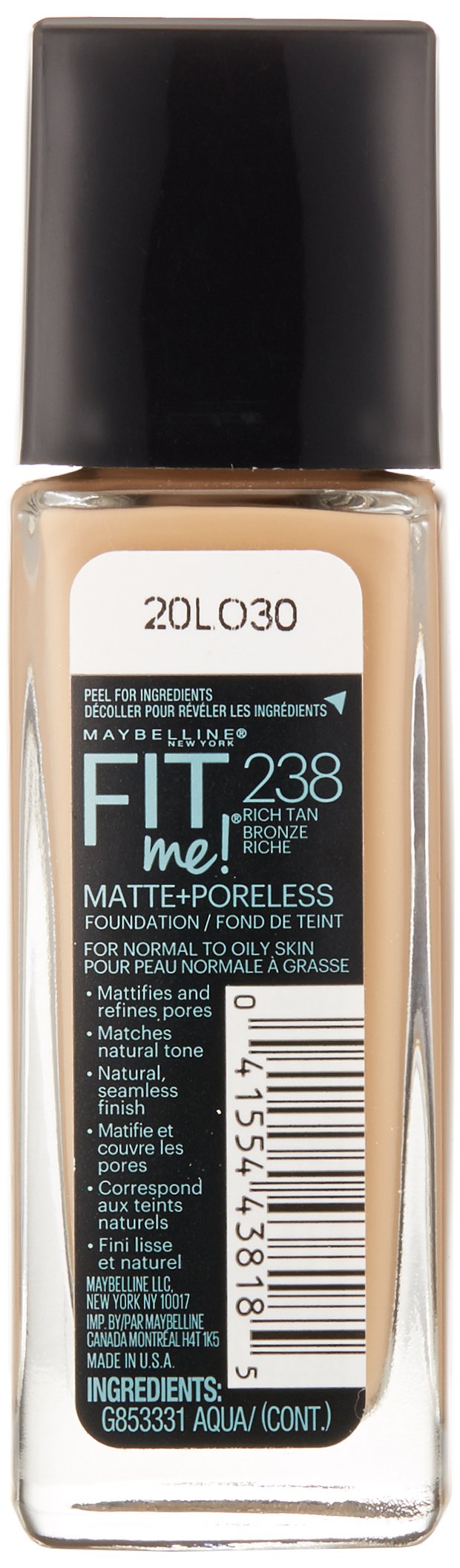 Maybelline New York Fit Me Matte Plus Poreless Foundation Makeup, Rich Tan, 1 Fluid Ounce