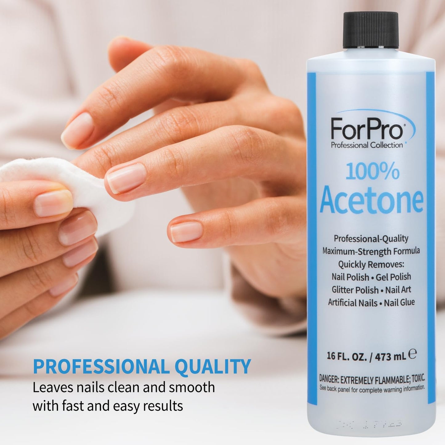 ForPro Professional Collection 100% Pure Acetone, Professional Nail Polish Remover for Natural, Artificial, Acrylic, and Sculptured Nails, Removes Gel