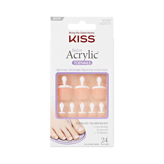 KISS Salon Acrylic, Press On Toenails, Nail Glue Included, 'Walk Away', White, Short Size, Squoval Shape, Includes 28 Nails, 2g Glue, 1 Manicure