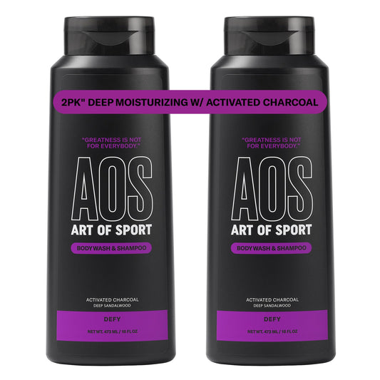 Art of Sport Men’s 2-in-1 Body Wash and Shampoo with Charcoal Activated, Sandalwood Fragrance, Made for Athletes, Defy Scent, 16 fl oz (Pack of 2)