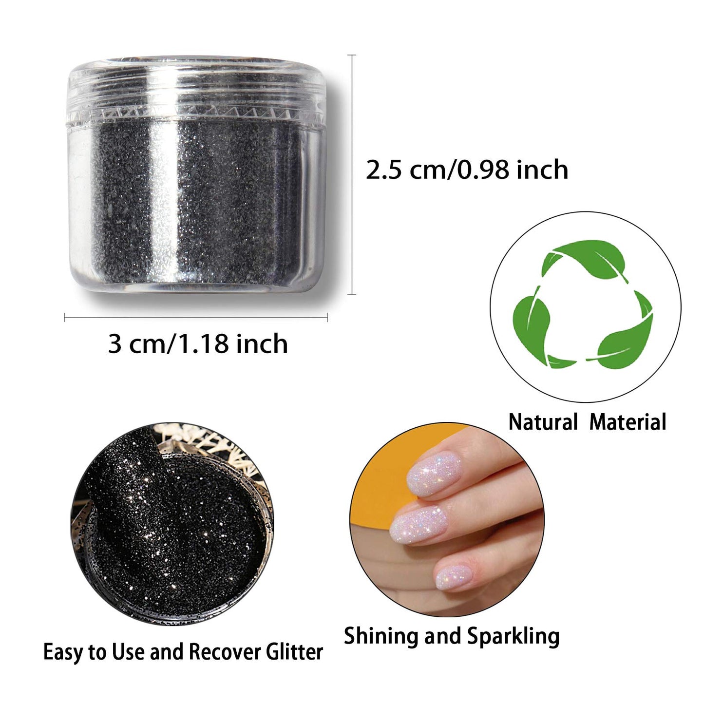Allstarry 2 Colors Nail Glitter Dust - White Black Sand Powder Shining Sugar Effect Glitter Candy Coat Cosmetic Festival DIY Nail Art Decoration