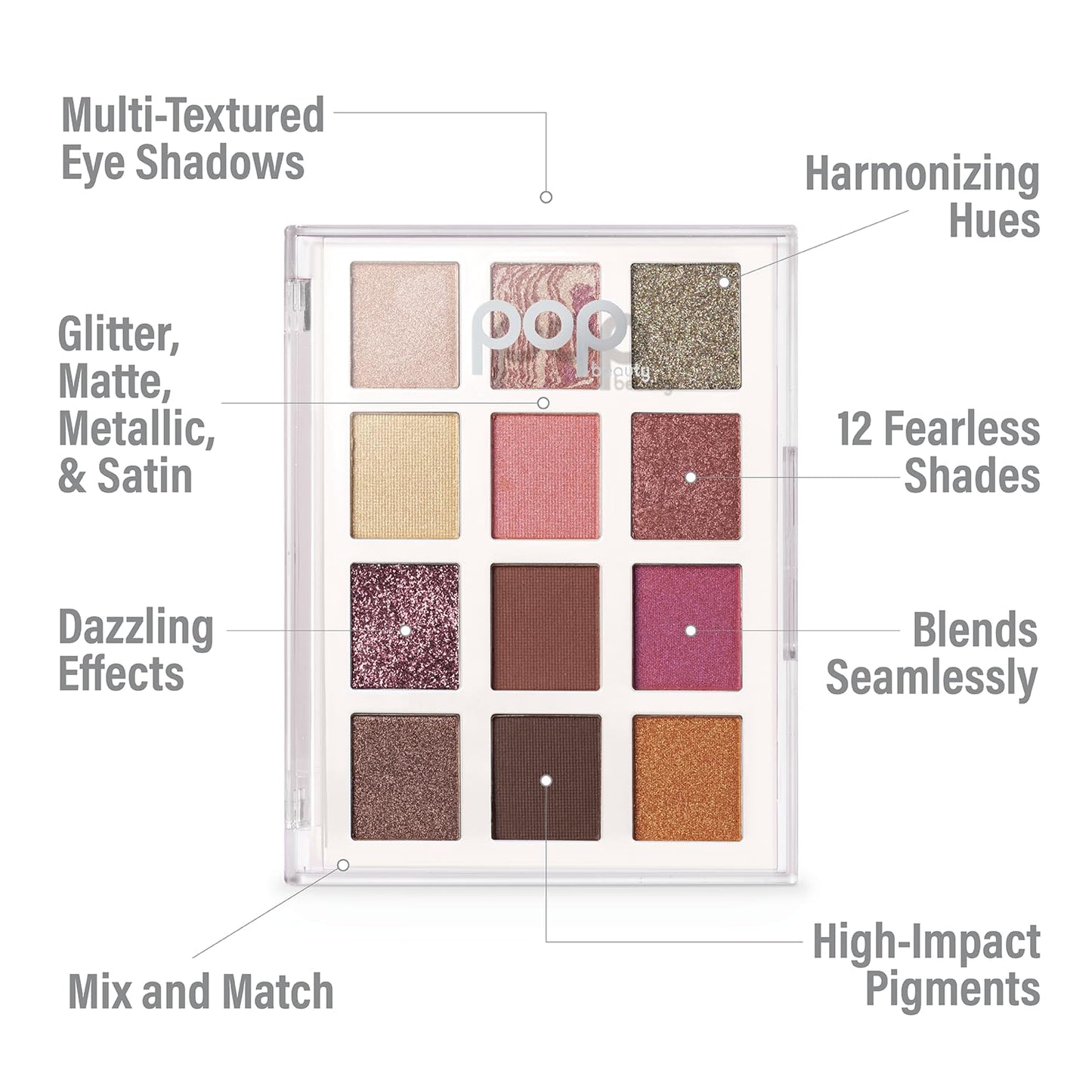 POP Beauty LIGHTSHOW PALETTE | PRETTY PUNK - Eyeshadow Palette, 12 Shades, Complementary Colours, Multi-Textured, Richly-Pigmented | Matte, Metallic