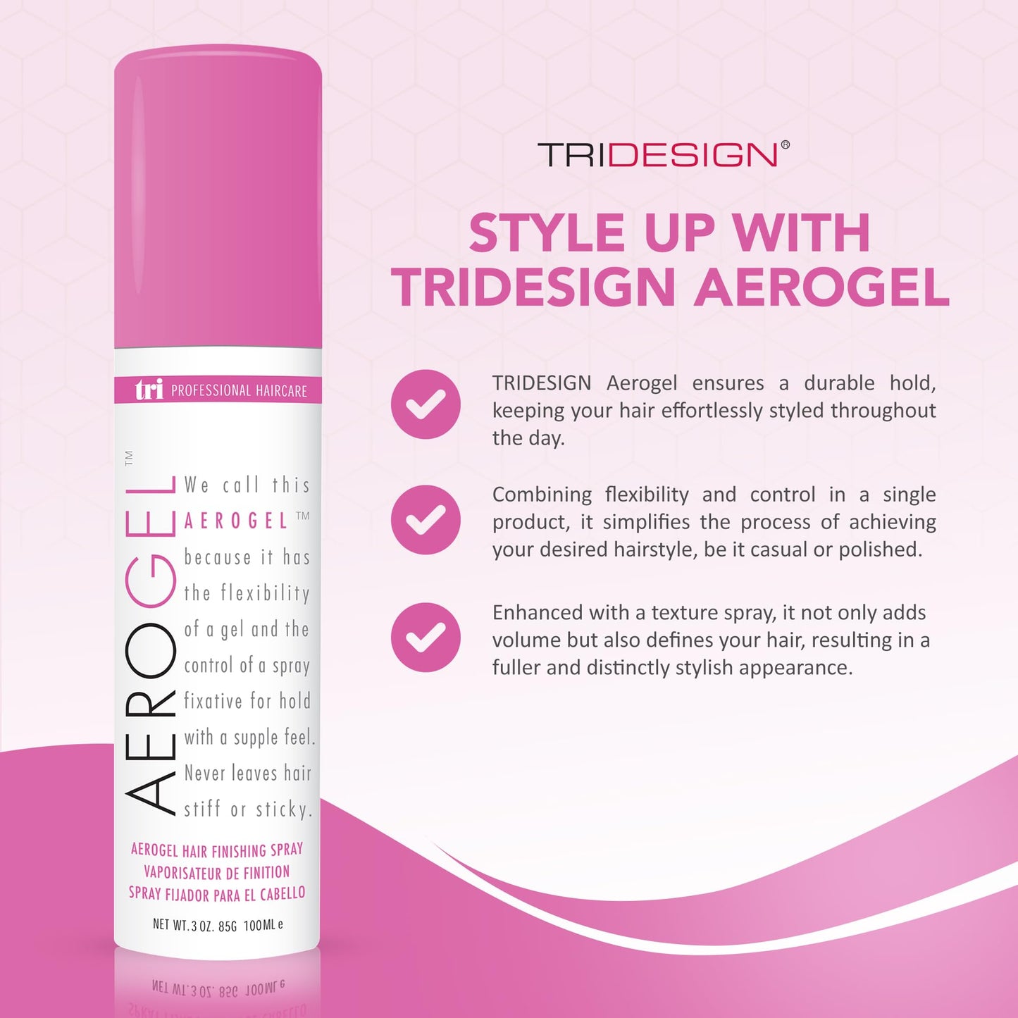 TRI Design Aerogel Hairspray - Strong Hold Hair Finishing Spray for Volumizing & Control, Flexible Styling for All Hair Types, Non-Sticky and Scented