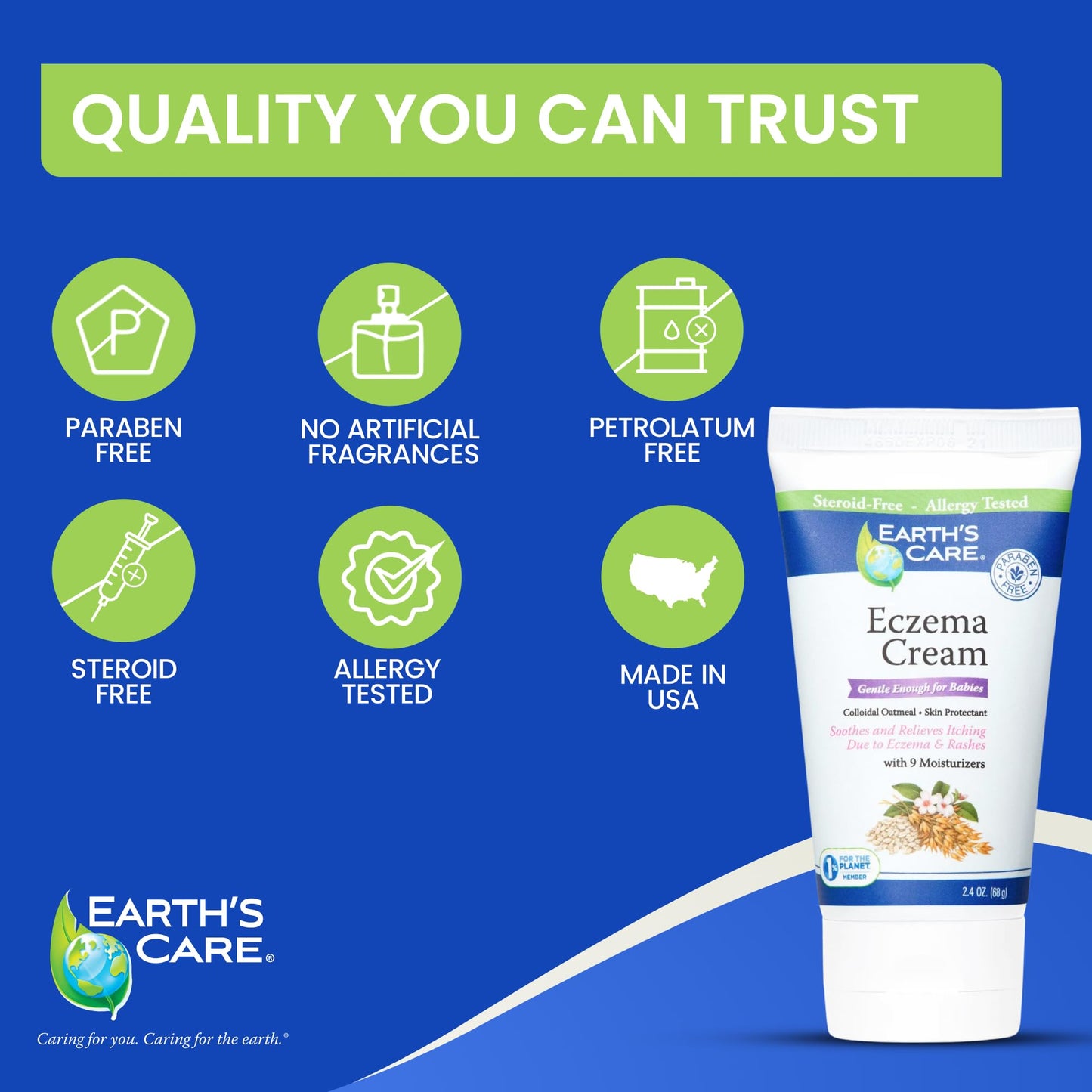 Earth’s Care Eczema Cream For Adults & Kids - Colloidal Oatmeal Eczema Treatment Cream with 9 Moisturizers - 2.4 OZ