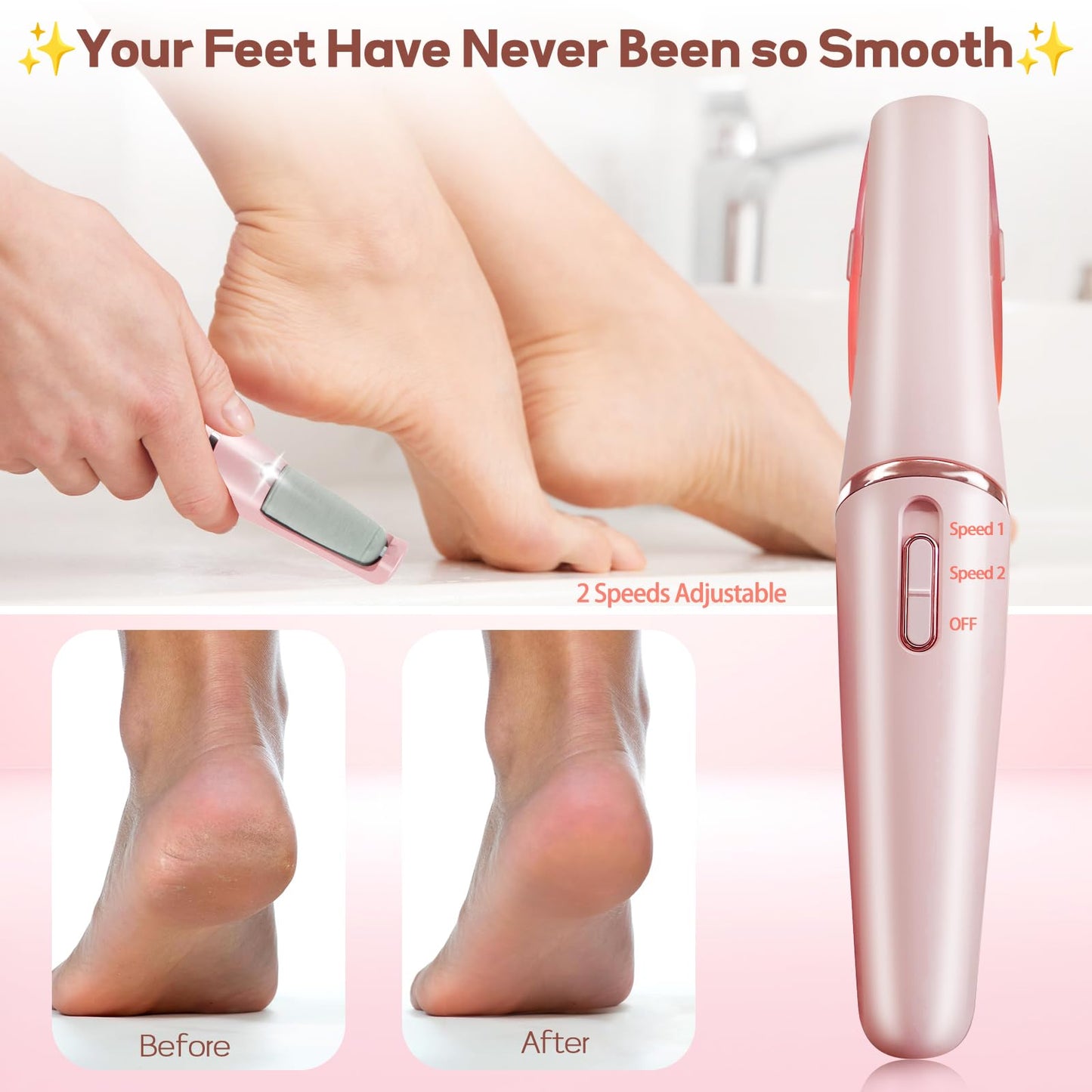 Smooth Pedicure Wand, Electric Foot Callus Remover Rechargeable Pedicure Tool Callus Remover for Feet Electronic Foot File, Feet Care for Removes Dry Beauty and Personal Care ZABOUL