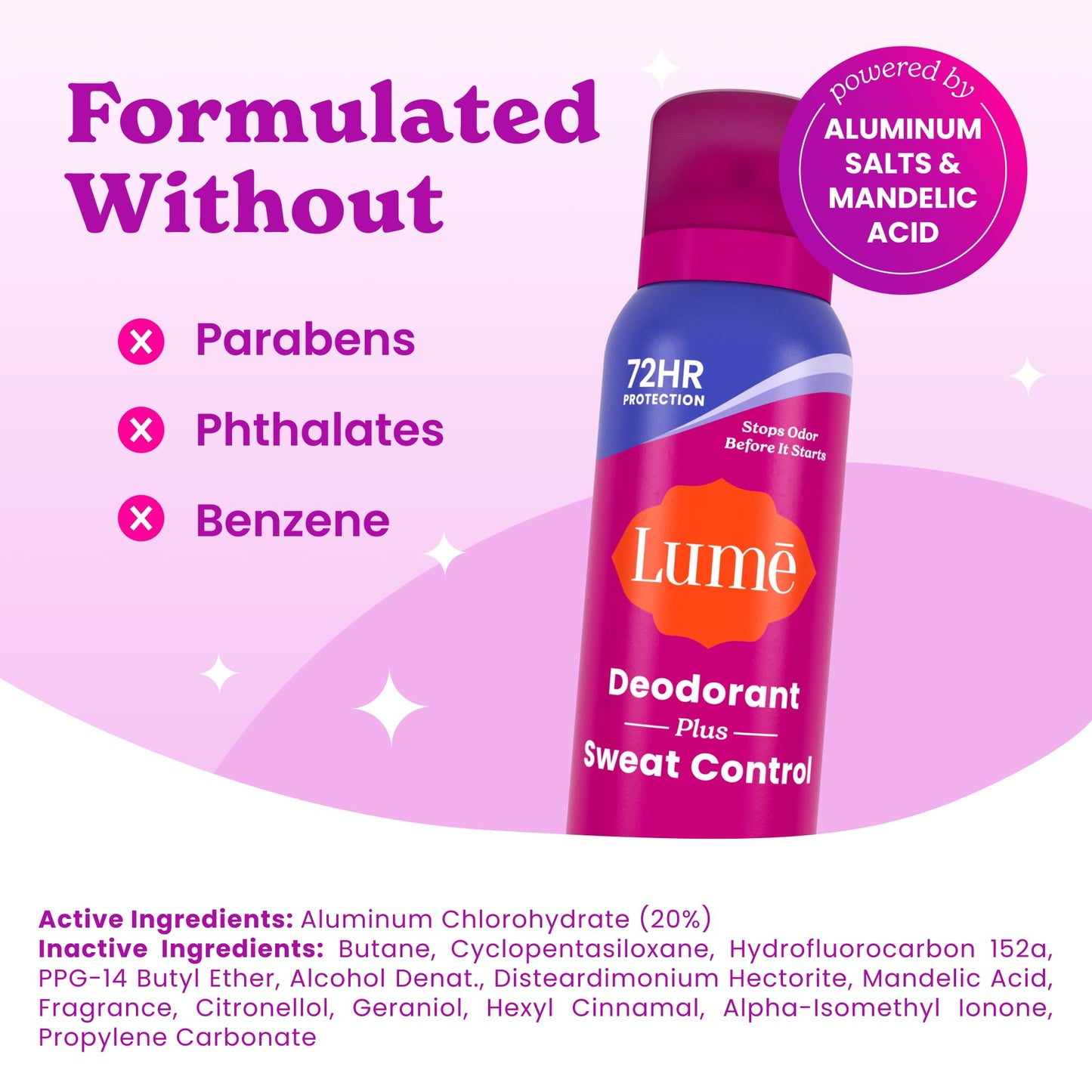 Lume Deodorant Plus Sweat Control - Invisible Spray - Extra Strength Antiperspirant For Underarms - 72 Hour Odor And Sweat Control - Phthalate Beauty and Personal Care Lume