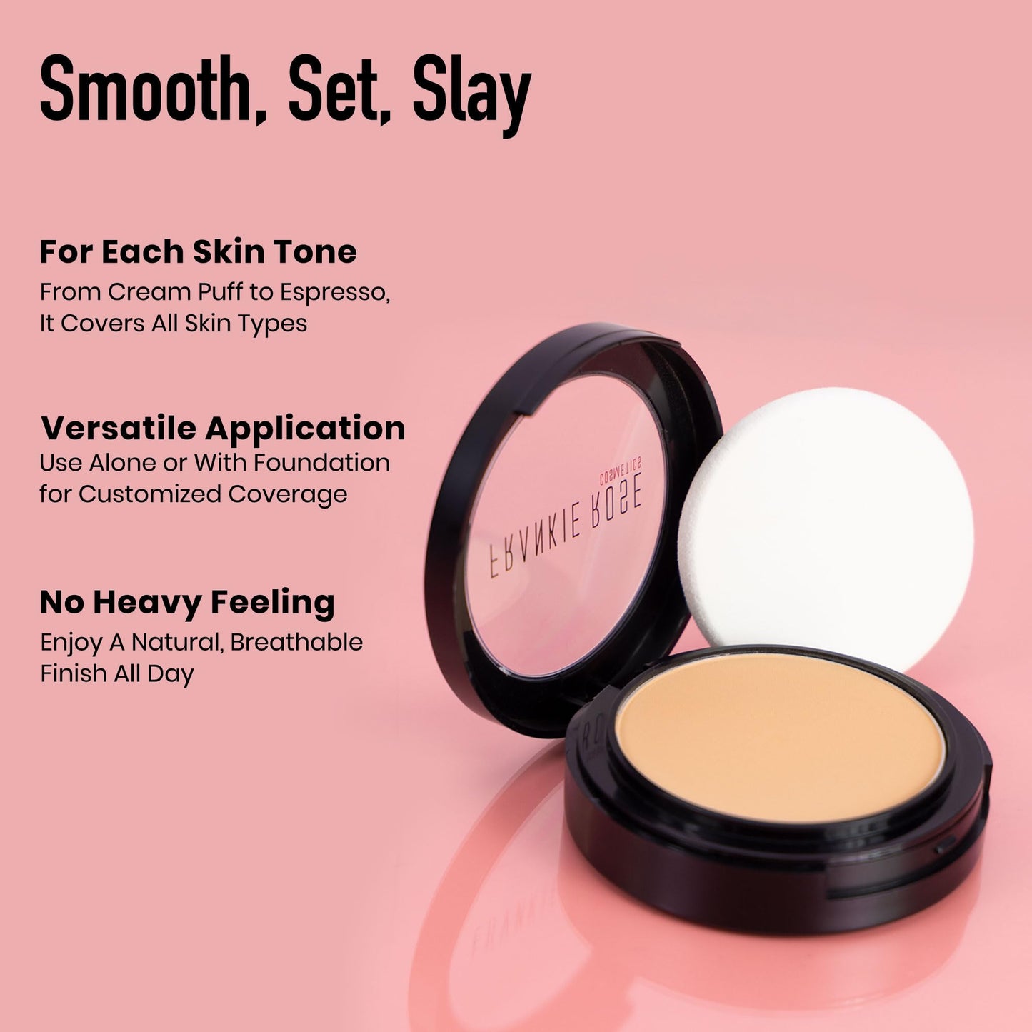Frankie Rose Cosmetics Powder Foundation - Full Coverage Face Powder For Pores & Imperfections, Evens Out Skin Tone & Shine-Control | 58 Grams (Buff)