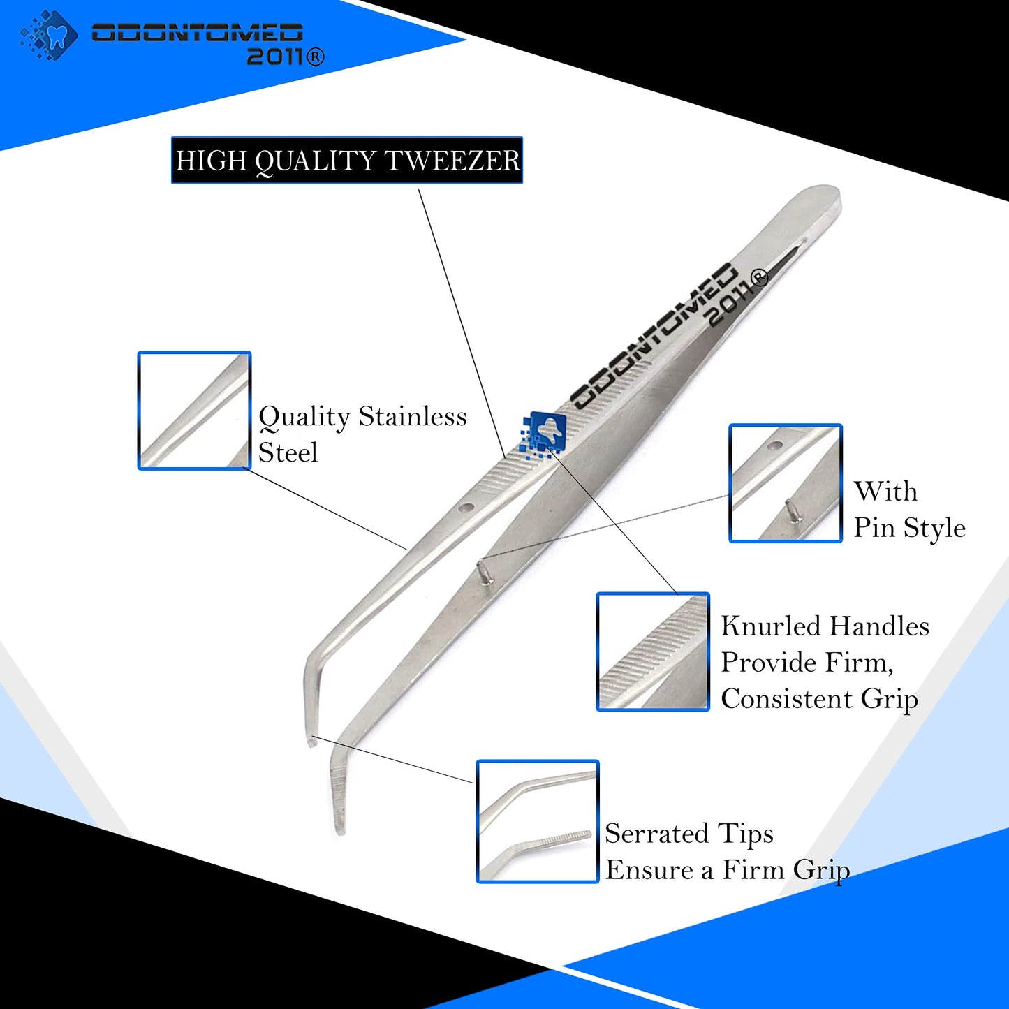 OdontoMed2011 Sewing Machine Tweezers Stainless Steel with Curved Serrated Tip Multipurpose Forceps for Craft Repairing Silver Beauty and Personal Care OdontoMed2011