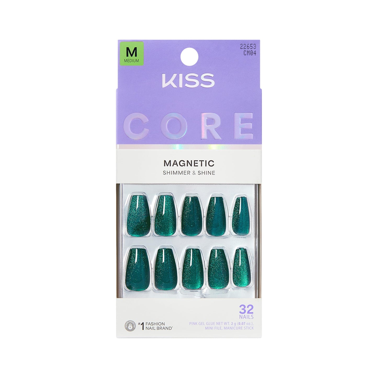 Kiss Core, Press On Nails, Nail glue included, 'Shimmering', Green, Medium Size, Coffin Shape, Includes 32 Nails, 2g Glue, 1 Manicure Stick, 1 Mini Beauty & Personal Care KISS