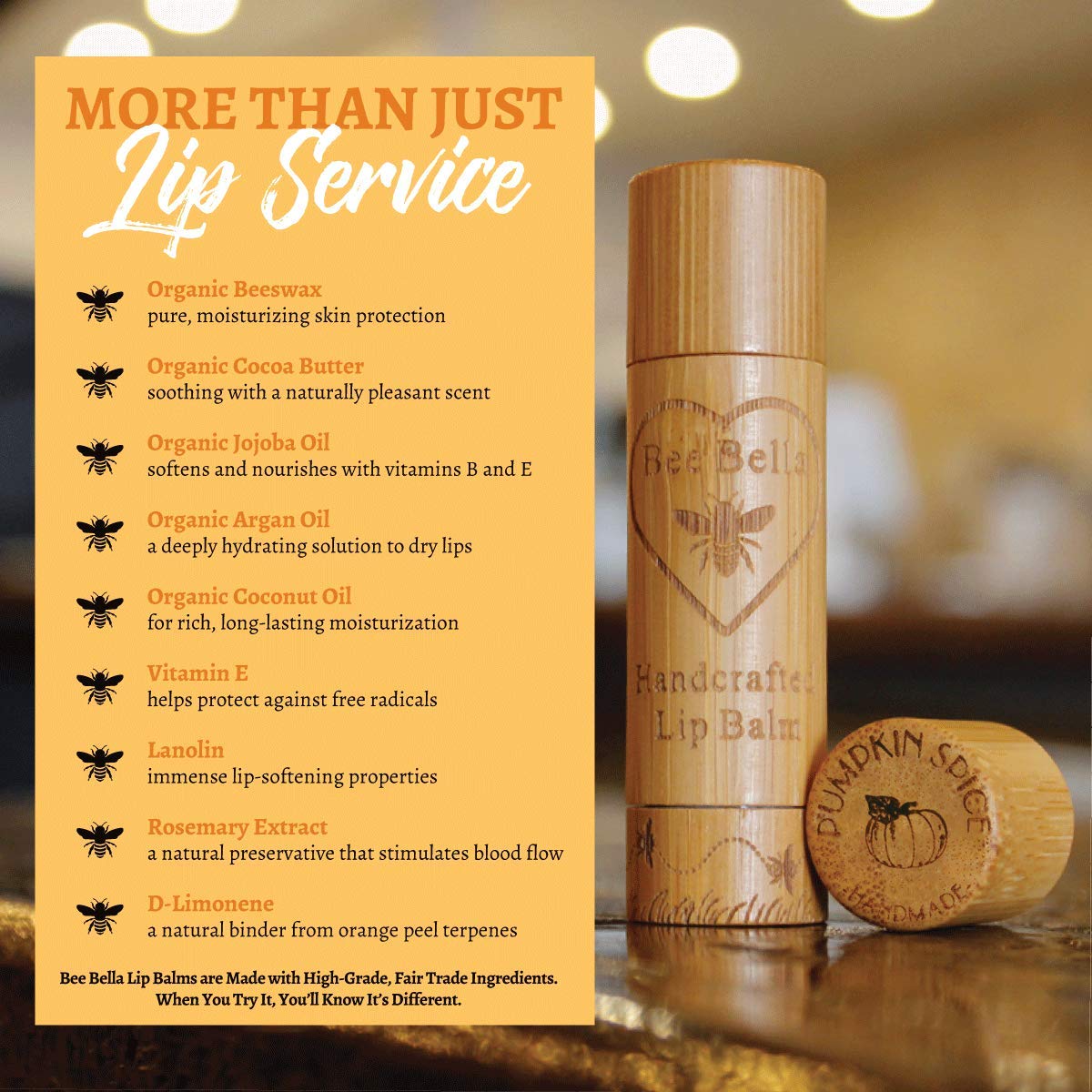Bee Bella Lip Balm Pumpkin Spice (3 Pack)- With Beeswax, Coconut Oil, Jojoba Oil, Vitamin E Oil, Argan Oil and More for Soft and Smooth Lips