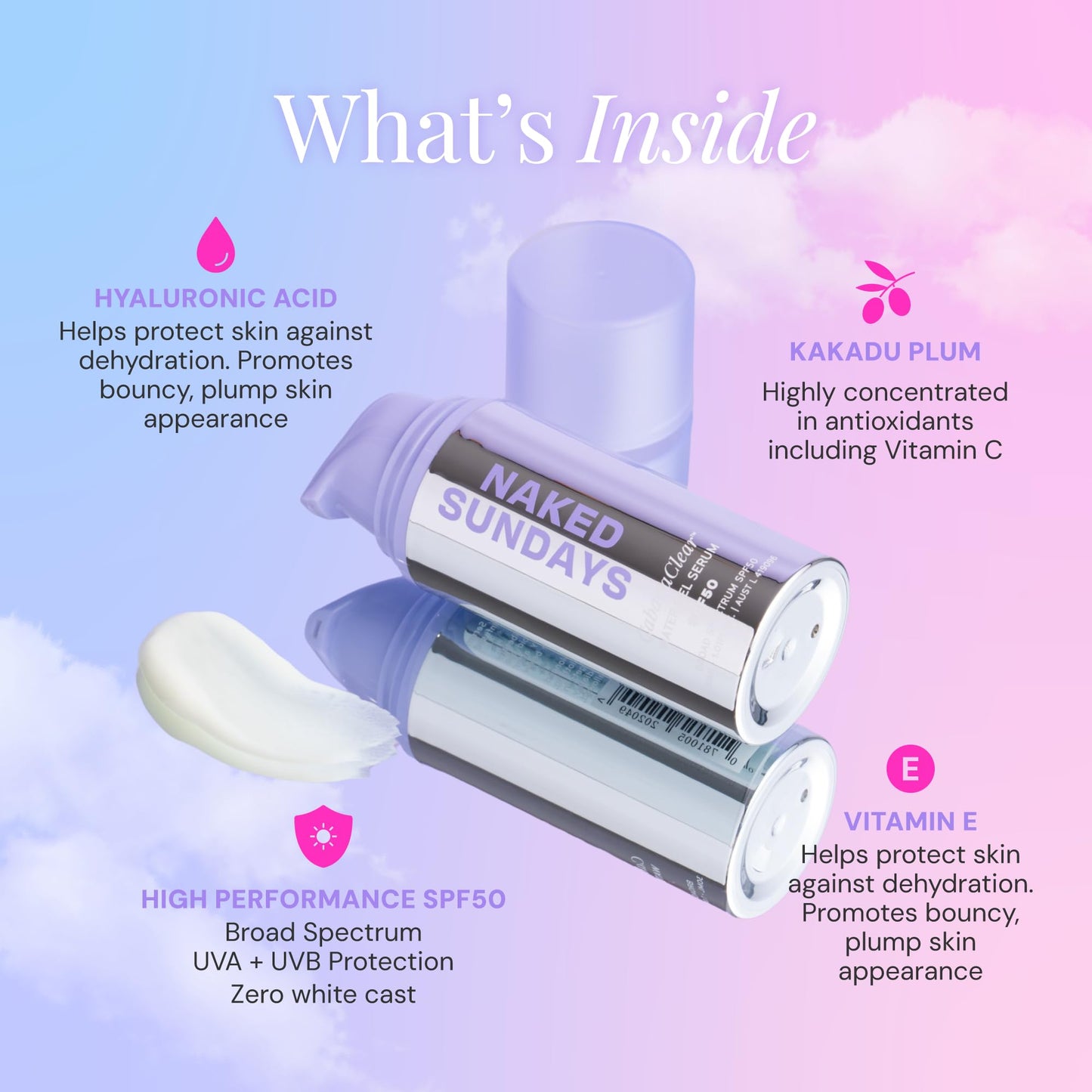 Naked Sundays CabanaClear Facial Suncreen Serum - SPF 50 Invisible Water Gel for Sensitive Skin, Lightweight, Fragrance-Free, Daily Face Sunscreen