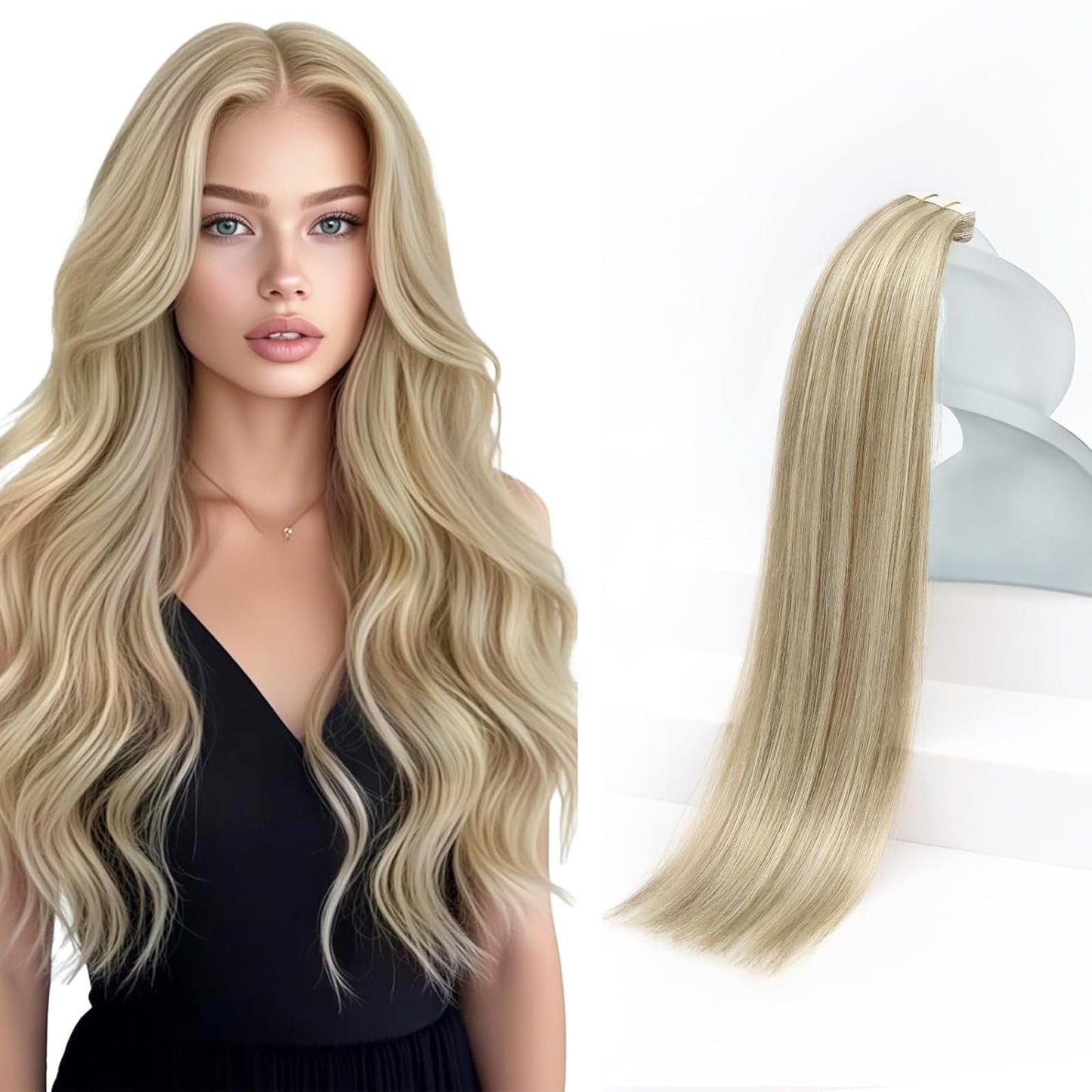 Sunny Hair Tape in Hair Extensions Real Human Hair Invisible Remy Hair Extensions Tape ins for Women Golden Blonde Highlight Medium Blonde 22 inch Beauty and Personal Care Sunny Hair Default Title