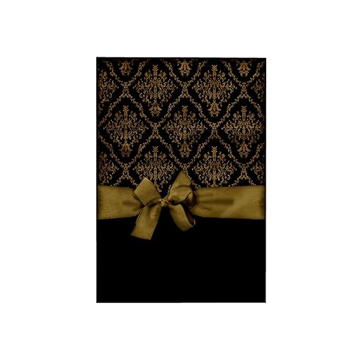 3D Rose TWL_223591_1 Ribbon & Bow on Damask Design - Black & Gold Towel, Black & Gold, 15" x 22"