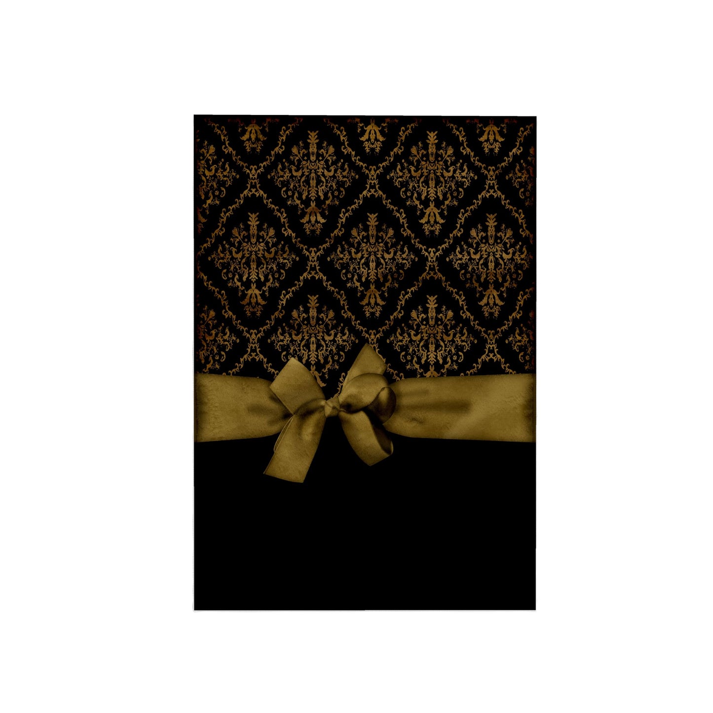 3D Rose TWL_223591_1 Ribbon & Bow on Damask Design - Black & Gold Towel, Black & Gold, 15" x 22"