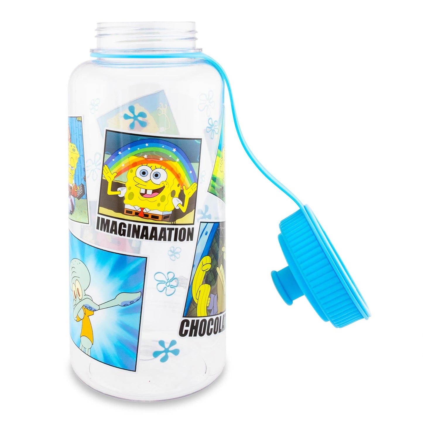 Silver Buffalo Nickelodeon SpongeBob SquarePants Memes Plastic Water Bottle With Leak-Resistant Sports Cap Lid | Holds 34 Ounces