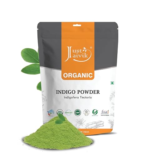 Just Jaivik 100% Organic Indigo Powder - 227 gms / 1/2 LB Pound / 08 Oz - Indigofera Tinctoria- A 100% Organic Hair Dye - Color your hair dark brown