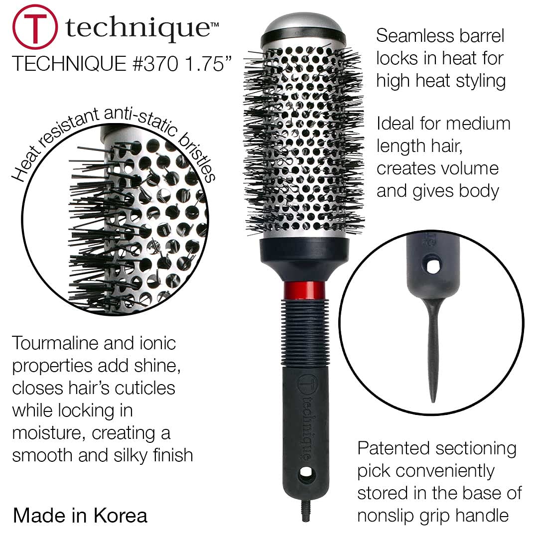 Cricket Technique Thermal Hair Brush #370 1.75” for Blow-Drying, Curling, and Styling - Heat-Retaining Barrel with Anti-Static Tourmaline Bristles