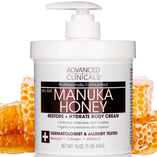 Advanced Clinicals Manuka Honey Body Cream For Women & Men | Body Butter Lotion For Extremely Dry Skin | Collagen Cream