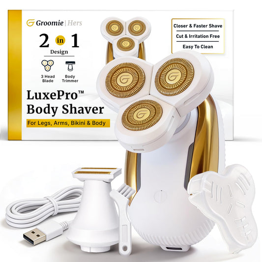 Groomie Hers LuxePro Electric Body Shaver for Women - Women's Rotary Shaver, Razors for Women Sensitive Skin, Wet/Dry Cordless Rechargeable Hair Beauty and Personal Care Groomie