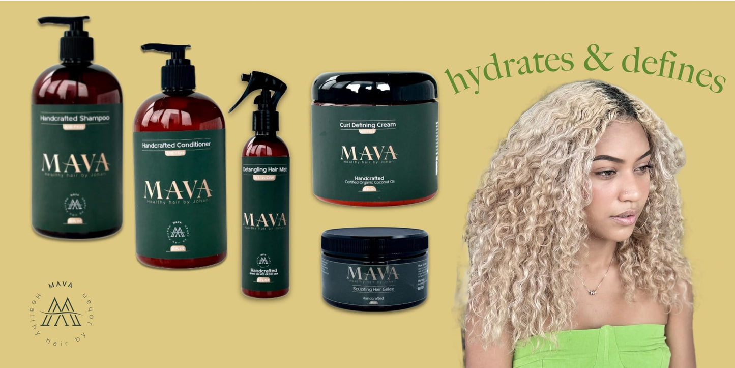 Mava -Curl Defining Cream, Coconut Oil, and Oat & Bamboo Extracts, Curl Defining Cream for Chemically Treated & Naturally Coarse Hair, 16oz
