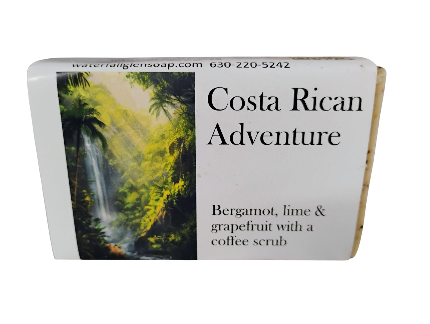 WFG WATERFALL GLEN SOAP COMPANY, LLC, Costa Rican Adventure bath soap, bergamot and citrus with a coffee scrub, enriched with kokum butter