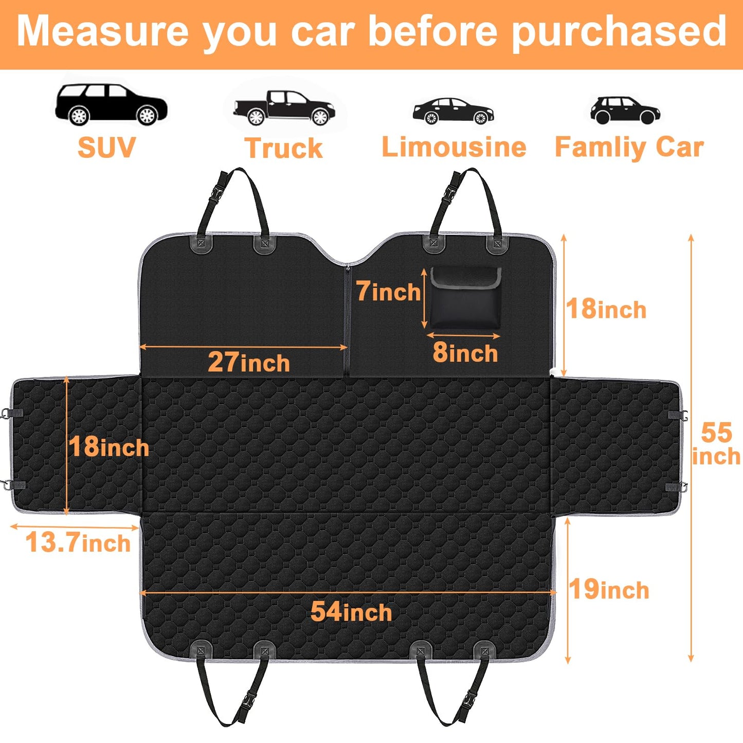 Mancro Dog Car Seat Cover – 2025 Upgraded 600D Waterproof & Scratch-Resistant Back Seat Hammock for Dogs, Fits Cars, Trucks & SUVs, Black