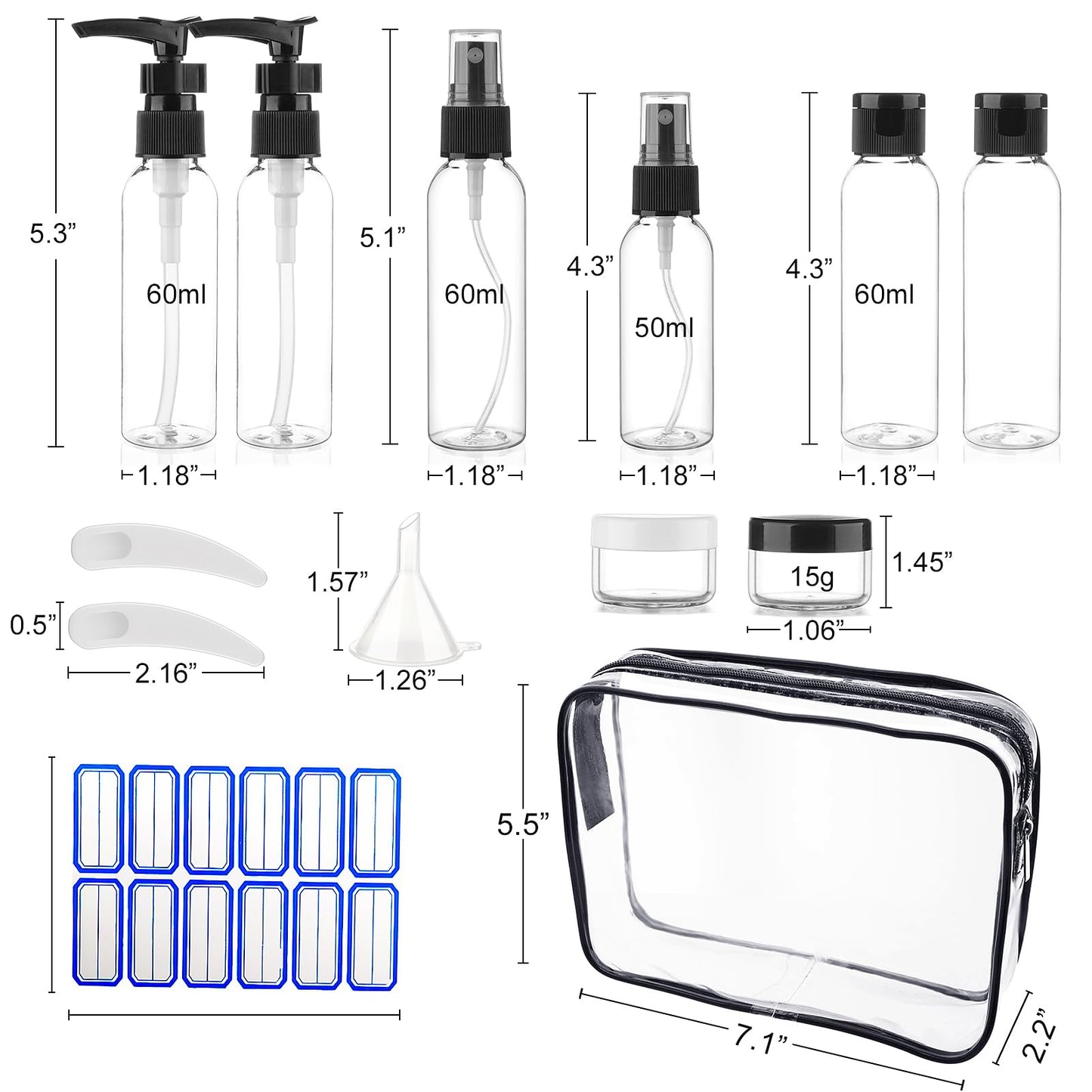 Cosywell Travel Size Bottles for Toiletries 13 Pack 2oz TSA Approved Toiletry Bottles Leak Proof Travel Kit for Women Men TSA Clear Toiletry Bag Beauty and Personal Care Cosywell