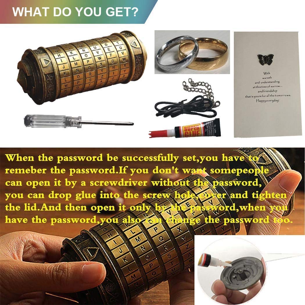 Cryptex Da Vinci Code Mini Lock Puzzle Box – Hidden Compartment Gift for Anniversary, Valentine’s Day, Birthday, Romantic Gift for Her or Him