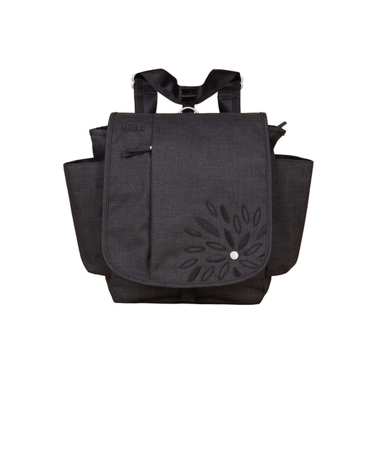 HAIKU To Go Convertible 2.0 Crossbody and Backpack Messenger-Style Travel Bag with Adjustable Shoulder Straps, Dual Pockets, Black in Bloom