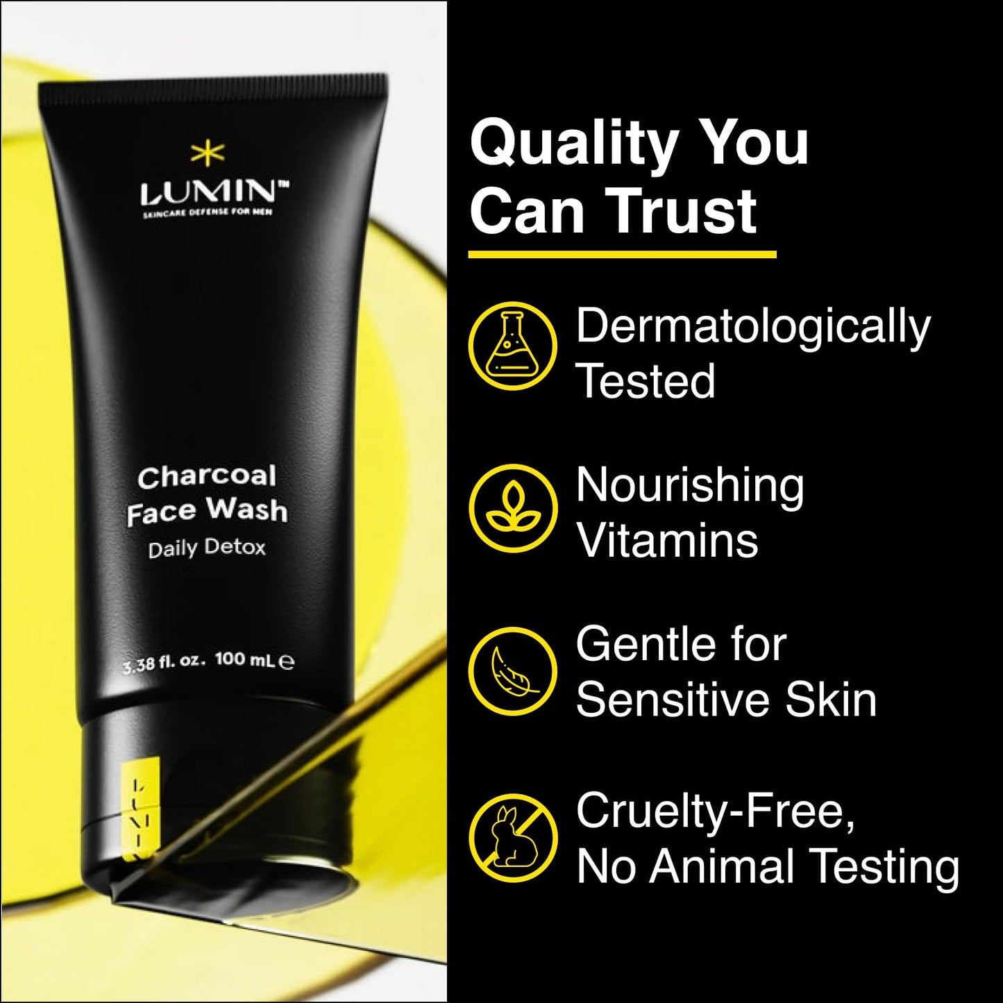 Lumin Charcoal Face Wash for Men - Daily Detox Cleanser, Hydrating Face Wash, Gently Removes Dirt & Oil, Unclogs Pores, Exfoliates, Refreshing