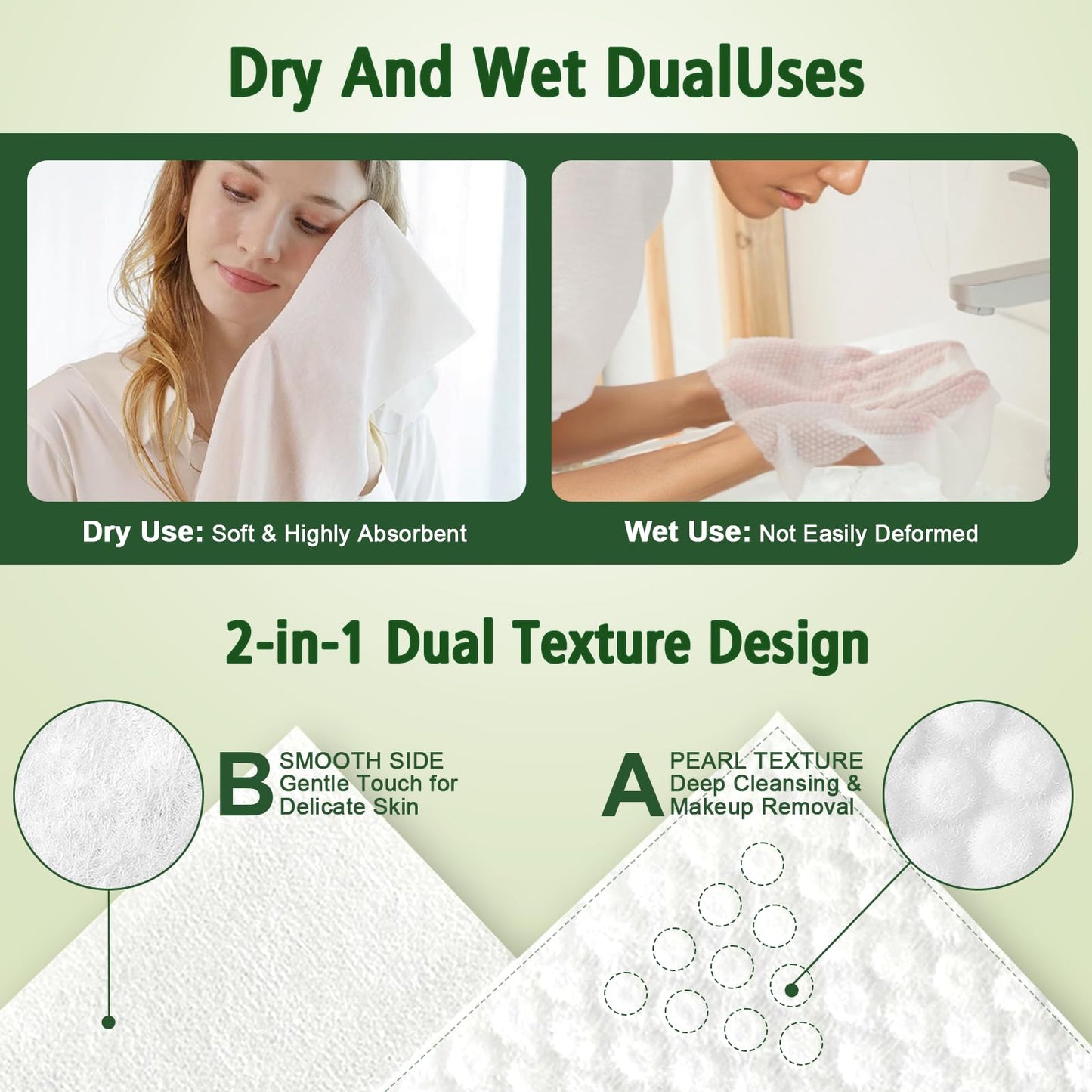Disposable Face Towels 100 Count, Biodegradable Ultra Soft & Thick Facial Towels for Sensitive Skin, Lint-Free Makeup Remover Dry Wipes, Multi-Purpose Beauty and Personal Care KeeiZoes
