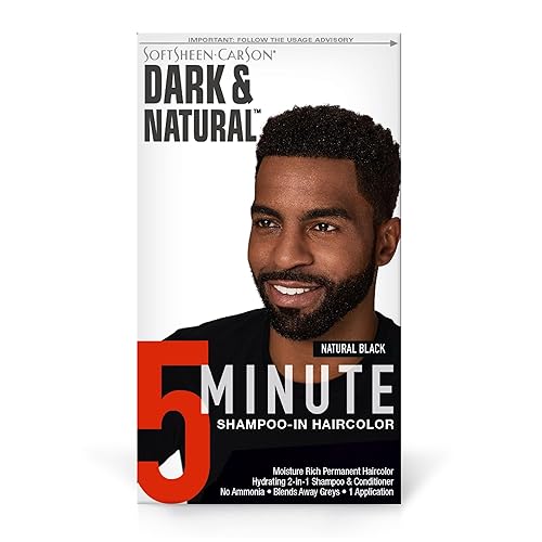 SoftSheen-Carson Dark & Natural Hair Color for Men 5 Minutes, Gray Coverage for Up To 6 Weeks, Shampoo-in Permanent Hair Dye, Jet Black, Ammonia Free