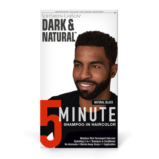 SoftSheen-Carson Dark & Natural Hair Color for Men 5 Minutes, Gray Coverage for Up To 6 Weeks, Shampoo-in Permanent Hair Dye, Jet Black, Ammonia Free