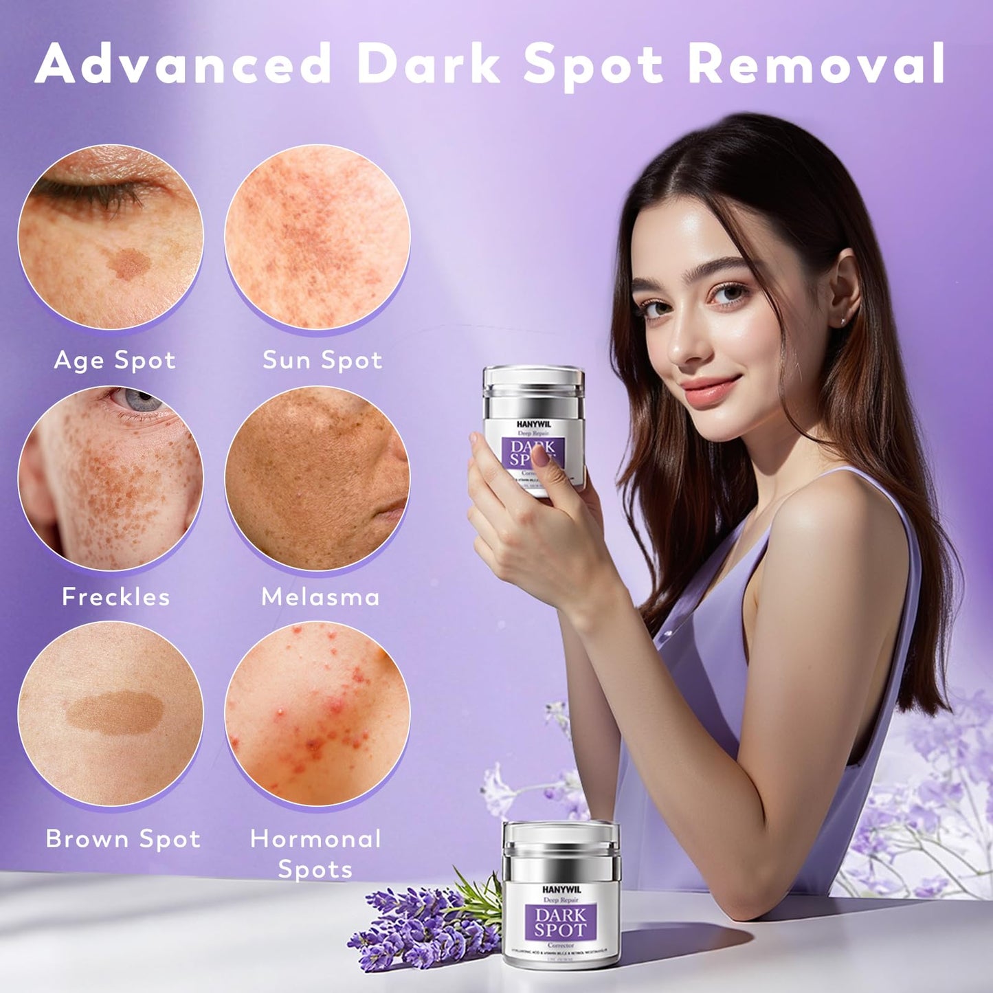 HANYWIL Dark Spot Remover for Face & Body, Remedy for Dark Spots with Natural Ingredients, Dark Spot Corrector Cream and Serum for Skin Care, Treats