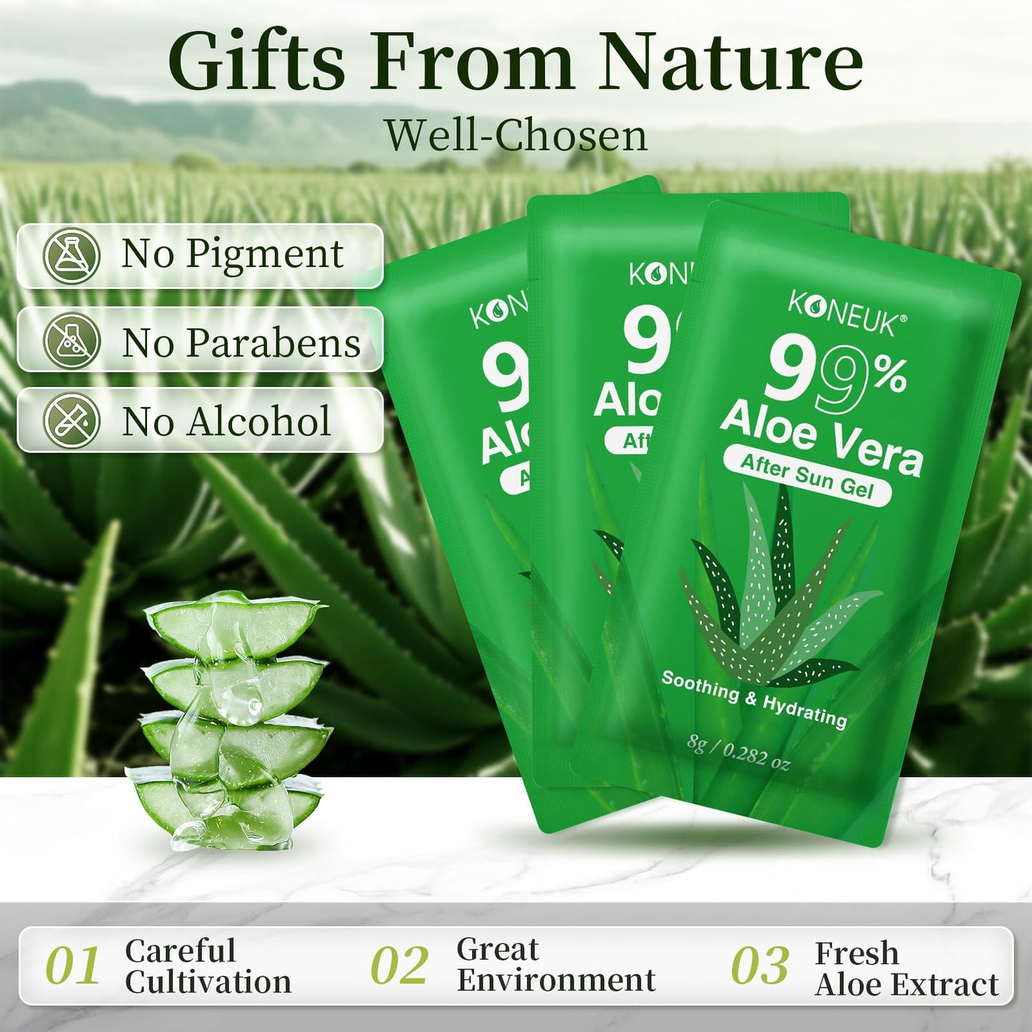 KONEUK 50 Pack Aloe Vera Gel for Face, Hair, Body, Skin, Hydrating & Moisturizing, 99% Pure Aloe Vera Gel for All Skin Types, Bulk Aloe Gel Travel Beauty and Personal Care KONEUK