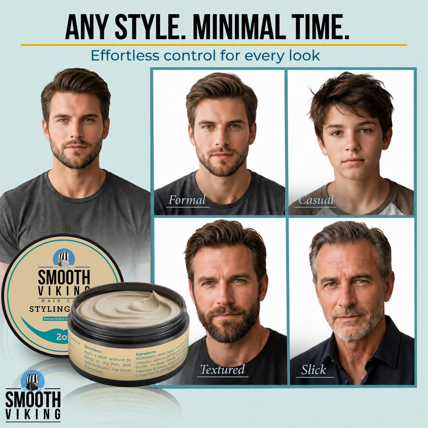 Smooth Viking Hair Clay for Men Strong Hold Matte Finish Pomade Texture Styling Paste Natural Thickening Hair Product Easy Wash Out All Type Hairs 2oz Beauty and Personal Care SMOOTH VIKING BEARD CARE