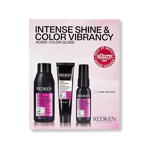 Redken Acidic Color Gloss Shine Mini Kit - Sulfate-Free Shampoo, Conditioner & Heat Protect Leave In Treatment for Hair Shine & Vibrant Color, Travel