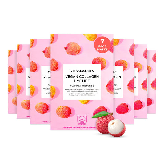 Vitamasques Korean Collagen Face Mask - Hydrating & Moisturizing Korean Sheet Mask with Lychee & Hyaluronic Acid - Vegan Facial Skincare for Firming
