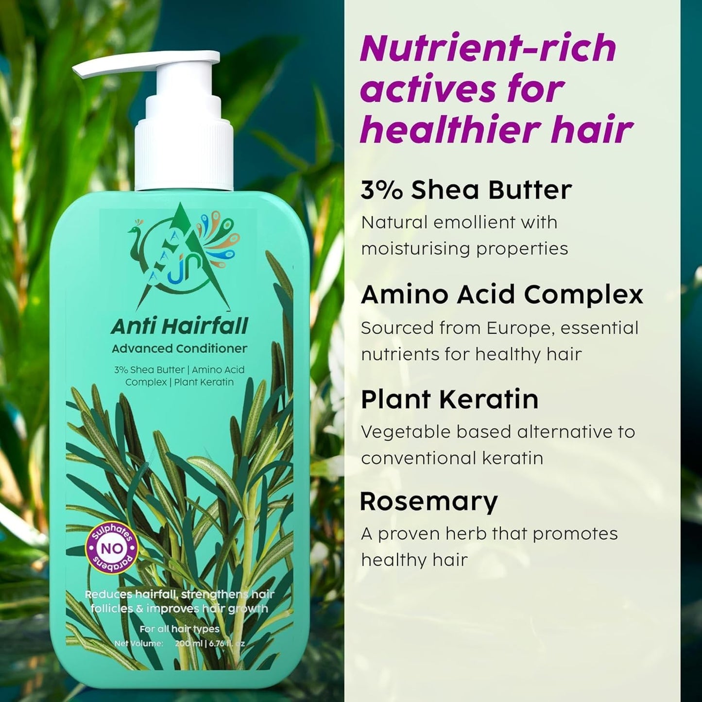 AAA JN Anti Hair Loss Shampoo and Conditioner Set | Reduces Hair Fall & Breakage | Herbal Formula for Smooth, Shiny, Nourished Hair | 200ml (2 Piece