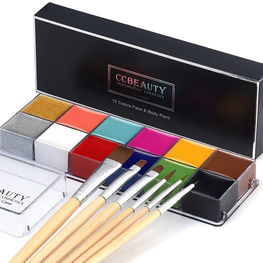 CCbeauty Professional 12 Colors Face Body Paint Kit Oil Non Toxic High Pigment Creamy Painting Palette for Halloween Costume Fancy SFX Cosplay Stage